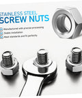 200 Piece Stainless Steel Hex Nuts Heavy Duty Hardware Fasteners For Repair Assembly And Fabrication Jobs Built Tough And Ready To Roll With Zero Hassle For Any Daily Grind Or Weekend Build, showcasing polished nuts and wrench.