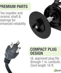 Premium parts of Waterfall Pond Pump 2300 GPH With Anti Clog Technology Energy Efficient And Quiet Easy Assembly, flex impeller, compact plug.