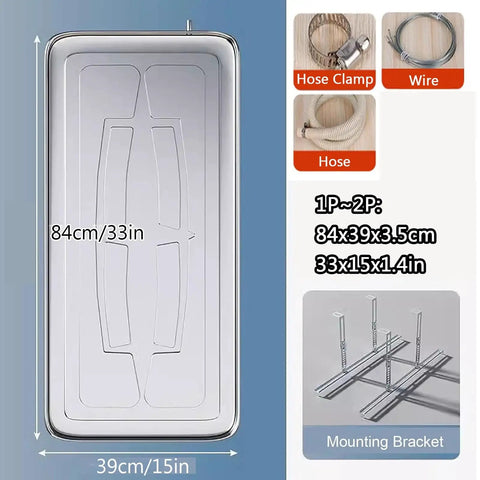 Heavy Duty Metal Drip Pan For Window Air Conditioners Thickened Deep Condensate Tray 84x38cm with drain fitting kit