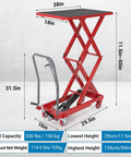 EliteEdge Hydraulic Lift Table Cart With 330 Lbs Load Capacity And 50 Inch Max Height Featuring Double Scissor Design dimensions diagram.