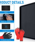 Triple Pack Extra Large Oil Drip Pan 35.4 X 24 Inch Heavy Duty Plastic Drain Tray with red gloves, easy cleaning features