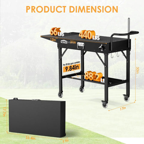 Product dimensions of Portable Outdoor Grill Cart For Blackstone Griddle And Ninja Stand Foldable With Wheels 43 Inch Table