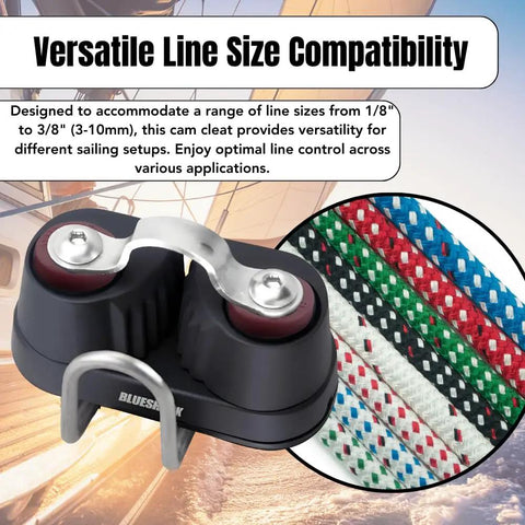Premium Nylon Sailing Cam Cleat With Wire And Strap Fairlead 132 for line sizes one eighth to three eighths inch 3 10 millimeters