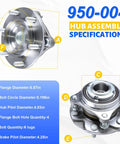 Front Wheel Bearing Hub Assembly Set 2x 950-004 Compatible With Toyota Tacoma 2005-2019, diagram showing specifications