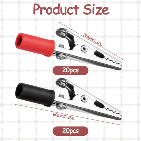 Dope 40 Pc Metal Alligator Clips Electronic Test Clamps Red And Black Kit With Sturdy Plastic Handles For Heavy Duty Battery Testing And Circuit Checks, 35mm clip