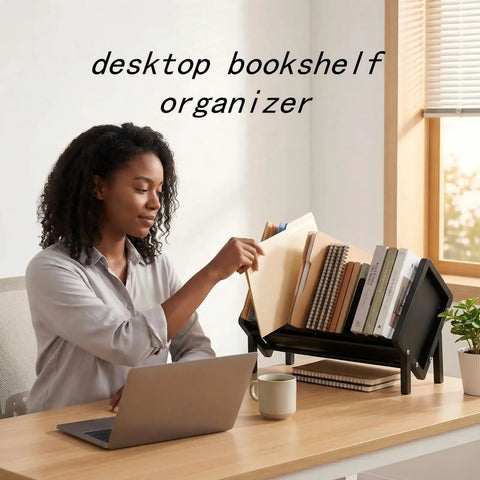 Handy Sturdy Carbon Steel Cookbook Stand For Kitchen Countertop Organizer And Recipe Book Holder on office desk