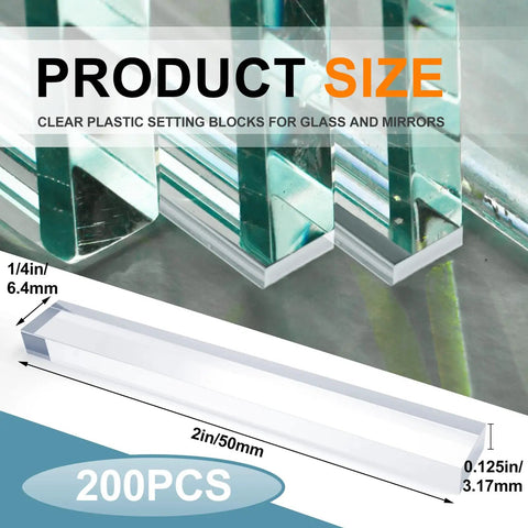 Bulk 200 Clear Plastic Setting Blocks For Glass Shower And Mirrors One Eighth Inch Thick By One Quarter Inch Wide By Two Inch Long Shims For Window Or Bathroom Mounting And Kitchen Projects, clear block size view