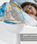 Elongated Toilet Seat Quiet Close for Home Bathroom Replacement with artistic design, slow close feature, fits standard toilets.