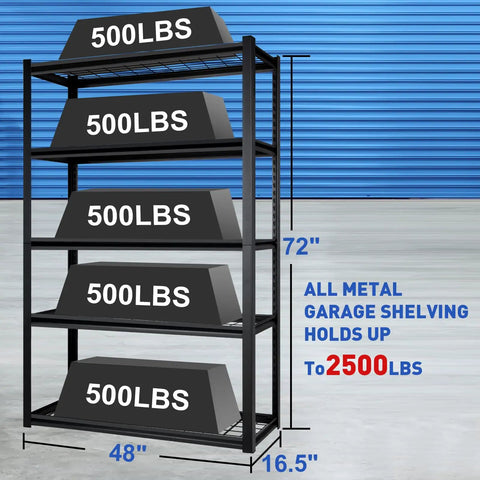 Heavy Duty Metal Shelving Unit 2 Pack 5 Tier Storage Rack Adjustable Industrial Shelves Support 2500 Lbs Built Tough As Nails For Garage Basement Warehouse 48X72X16.5 Inches