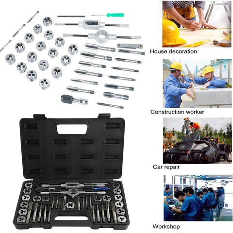 Awesome Mtlavishness 40Pcs Alloy Steel Tap Die Set With Wrenches And Thread Gauge For Heavy Duty Repair Bench Work And Craft Projects Stored Neatly In Organized Kit open case and tap die pieces