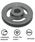 Heavy Duty V Belt Sheave Fifteen Sixteen Bore 5.95 Inch OD Single Groove Web Cast Iron Bored To Size For 3L Or B Belts Includes Keyway And Hollow Head Set Screws Durable Drive Wheel For Tough Machinery, cast iron sheave with keyway