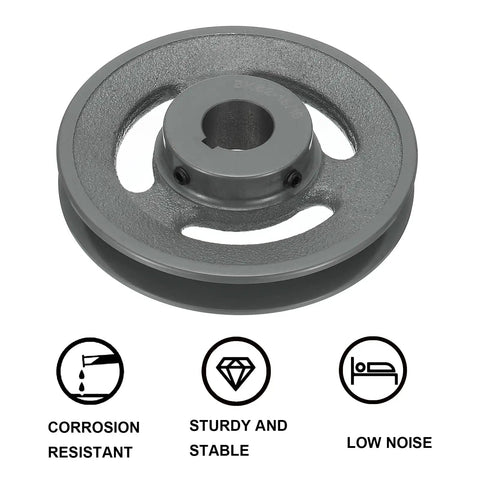 Heavy Duty V Belt Sheave Fifteen Sixteen Bore 5.95 Inch OD Single Groove Web Cast Iron Bored To Size For 3L Or B Belts Includes Keyway And Hollow Head Set Screws Durable Drive Wheel For Tough Machinery, cast iron sheave with keyway