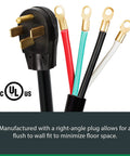 Heavy Duty 4 Wire Range Cord 50 Amp 4 Feet With Right Angle Plug And Strain Relief Durable Ring Terminals Black