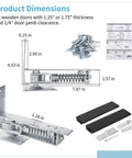 Self-Closing Double Action Wood Door Hinge In Stainless Steel With Adjustable Spring Torque, dimensions, screws and parts.