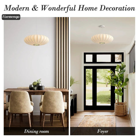 Upgrade Your Space with This Epic 20 Inch White Bubble Saucer Lantern Pendant Light Featuring Imitation Silk Shade and Sturdy Metal Frame for Modern Farmhouse Living Room Bedroom Decor Vibe Check Passed in dining room and foyer.
