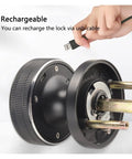 Solid Pro Grade Smart Lock Fingerprint Knob Door With Wireless APP Control Keyless Entry showing USB port for rechargeable battery.
