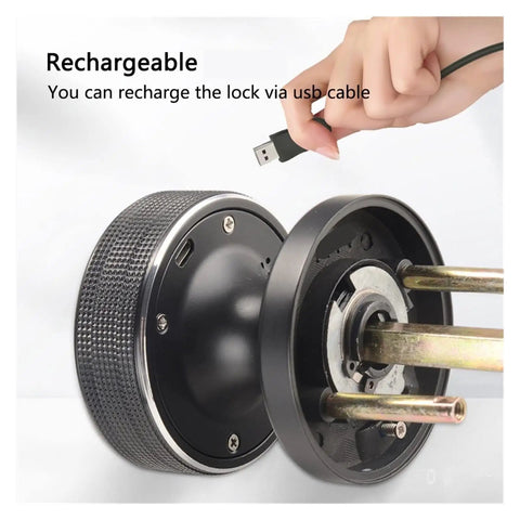Solid Pro Grade Smart Lock Fingerprint Knob Door With Wireless APP Control Keyless Entry showing USB port for rechargeable battery.