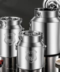 Heavy Duty 304 Stainless Steel Milk Can And Beverage Dispenser Built Tough With Airtight Seal For Bulk Grains Coffee And Liquids That Keeps The Goods Fresh No Stress Guaranteed, three milk cans with latches.