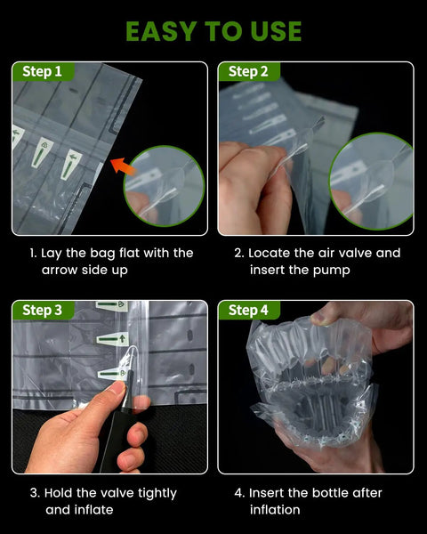 Step-by-step guide for using Wine Travel Protector Bags With Quick Inflation Sleeve And Bubble Wrap Bottle Cushioning Upgraded Air Pump.