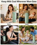 Skip The Ice Pack Struggle Portable Breast Milk Cooler Keeps Fresh Up To 24 Hours Durable Design For Two Bottles in various settings.