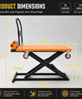 Rock Solid Electric Scissor Lift Table Cart With 660 Lb Capacity And 47 Inch Platform Height dimensions and features illustration