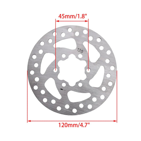 120mm 6-Bolt Disc Brake Rotor Replacement for Mountain Bikes and E-Bikes, showing 120mm OD and 45mm mounting hole.