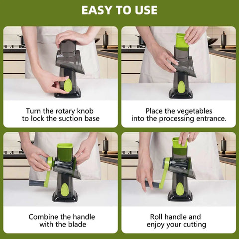 Ultimate Hand Crank Cheese Grater With Three Interchangeable Stainless Steel Drums For Cheese, Vegetables, And Fruits, Stable Suction Base For Easy Rotary Operation, Green Kitchen Must Have Chef Kiss in use
