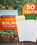 No Nonsense Soil PH Test Kit With 50 Strips 3.5 To 9 Range for Garden Lawn Veggie Beds, product package and test strips shown.