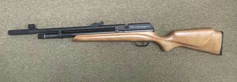 Powerful.22 Caliber PCP Air Rifle With 3500 PSI Tank, wood finish, side view, suitable for precise plinking and small game