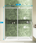 Frameless Sliding Shower Door 48x72 Inches With 1/4 Inch Tempered Glass, Heavy-Duty 304 Stainless Steel Hardware installed in bathroom