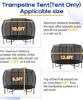 12 Ft Round Trampoline Tent Cover For 12 Ft Frames, Fits 8 Curved Poles With LED Lights, tent size illustration, 10.5FT x 12.4FT x 6.5FT
