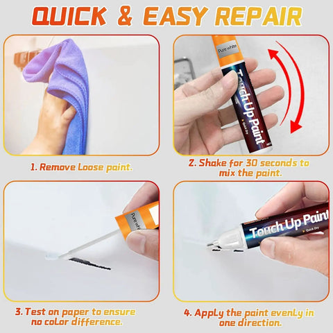 Step-by-step guide showing 2-In-1 Car Touch Up Paint Pen For Quick Scratch Repair And Seamless Color Fill usage