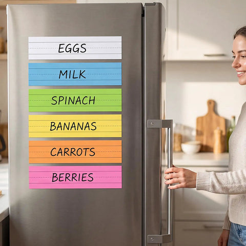 12 Piece Magnetic Sentence Strips For Teachers, 3 By 12 Inch Ruled Word Magnets on refrigerator