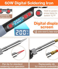 Digital display and tips of 60W soldering iron from Heat Set M3 Threaded Inserts Kit With 60W Digital Soldering Iron 360Pcs Threaded Inserts Bolts Nuts And Insert Tips For 3D Printer Parts And Plastic Projects