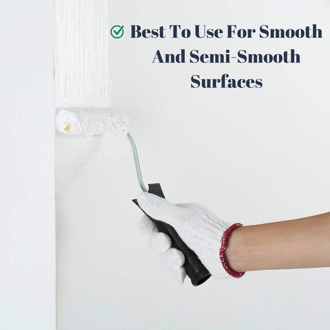 Person using 4 Inch Paint Roller Kit With 10 Roller Covers And Frame For DIY Home Painting Pros And Newbies Lightweight Reusable Durable And Easy To Clean Works With All Paints on wall