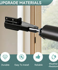 Heavy Duty Screen Door Closer Bracket Set With Mounting Screws Hella Tough Plastic Post Jamb Hardware For No Sweat Storm And Patio Door Replacements In Matte Black, close-up view of black bracket and arm.
