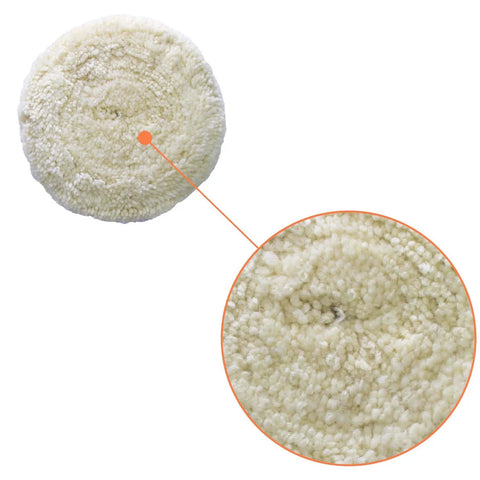 Close-up texture of 7 Inch Wool Buffing Pad Kit 2 Pack Pro Grade Dope Finish Natural Polishing Wool Pads For Rotary And Random Orbit Sander Polisher Buffing Equipment Low Lint For Cars Boats And Fiberglass