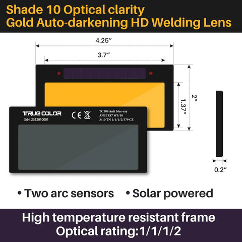 Gold Auto Darkening Welding Lens Replacement With HD True Color Technology For Pancake And Pipeliner Welding Hoods Shade 10.