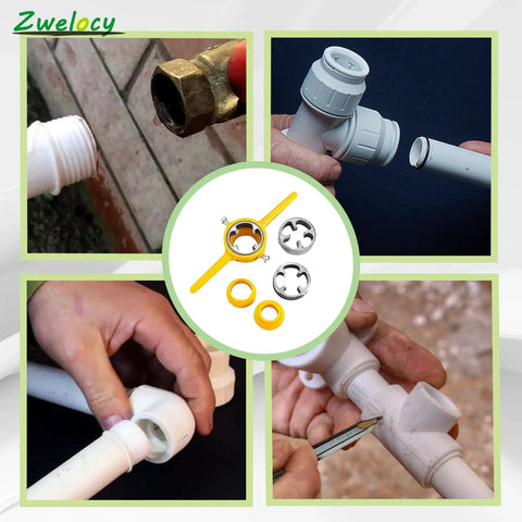 PVC Thread Maker Tool For Pipe Threader Plumbing Kit With Wrench And Thread Molds In Three Sizes One Half Inch Three Quarter Inch And One Inch Six Piece Set For DIY Plumbing in use.