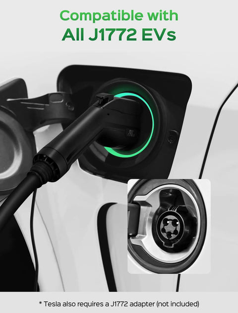 Fast Level 2 EV Charger 40 Amp 240V With NEMA 14-50 Plug charging J1772 EV port, close-up