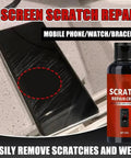 Scratch Repair Cream For Phone Screen And Glasses Kit With Sponge, Lens Scratch Remover For Watches And Sunglasses bottle next to scratched phone screen