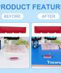 Epoxy Resin Leveling Table 16x12 Inch showing before and after surfaces with adjustable tilt and nonstick features for art crafting.