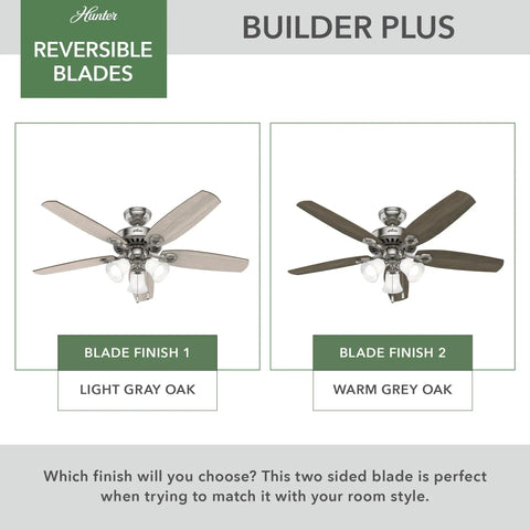 52 Inch Indoor Ceiling Fan With LED Lights And Pull Chain For Bedroom Or Living Room, Brushed Nickel Finish, Reversible Blades