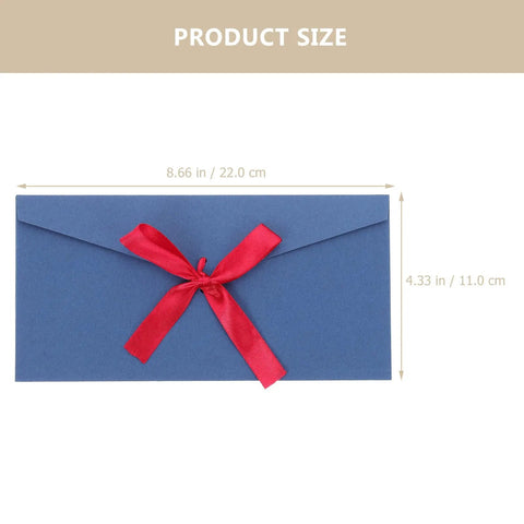 Retro Invitation Envelopes Set, 10 Pack, 22x11cm, 250gsm Kraft Paper Envelopes with red ribbon, product dimensions shown
