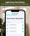 Smartphone screen showing setup for Four Pack Smart A19 LED Bulbs With Tunable White Light For Any Mood And Home Vibe, 800 Lumen.
