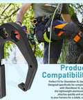 Aluminum Tree Climbing Hook With One Hand Operation And Open Design, Secure Hold for chainsaws and tools shown with Shembiner XL