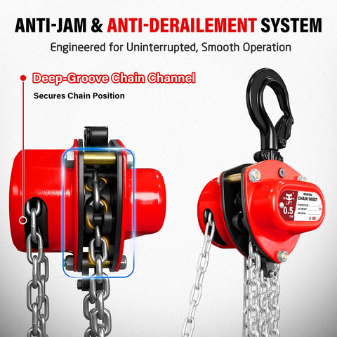 Half Ton Hand Chain Hoist For Garage And DIY Lifting, Compact Lightweight Manual Chain Block, 1100 Lbs Working Load, 10 Foot Lift