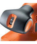 Badass Compact Electric Orbital Sander With Rugged Ergonomic Design And Turbo Spin Action showing adjustable speed dial close-up.