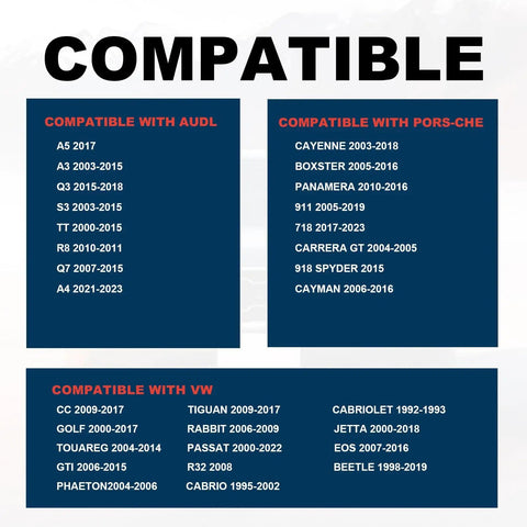 List of vehicle compatibility for VW Air Conditioning Pressure Sensor Switch Replacement MT1203 1K0959126A 1J0959126