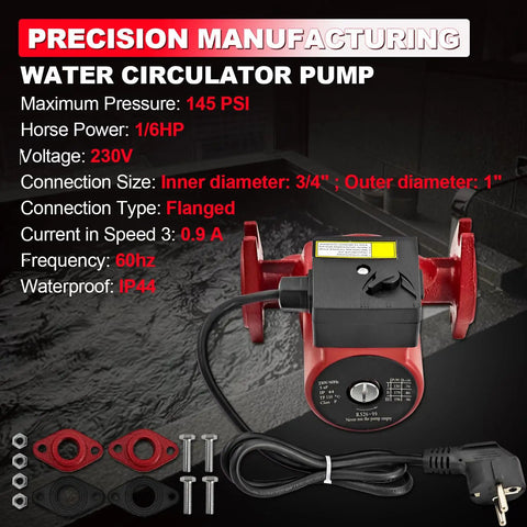 Whisper Quiet Hot Water Circulation Pump For Smooth Home Heating 230V 1 6Hp with flanged connection for easy installation.